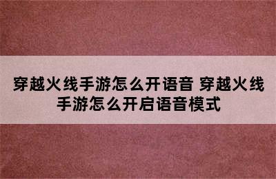 穿越火线手游怎么开语音 穿越火线手游怎么开启语音模式